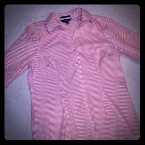 Lands end size 10 button up blouse red stripes